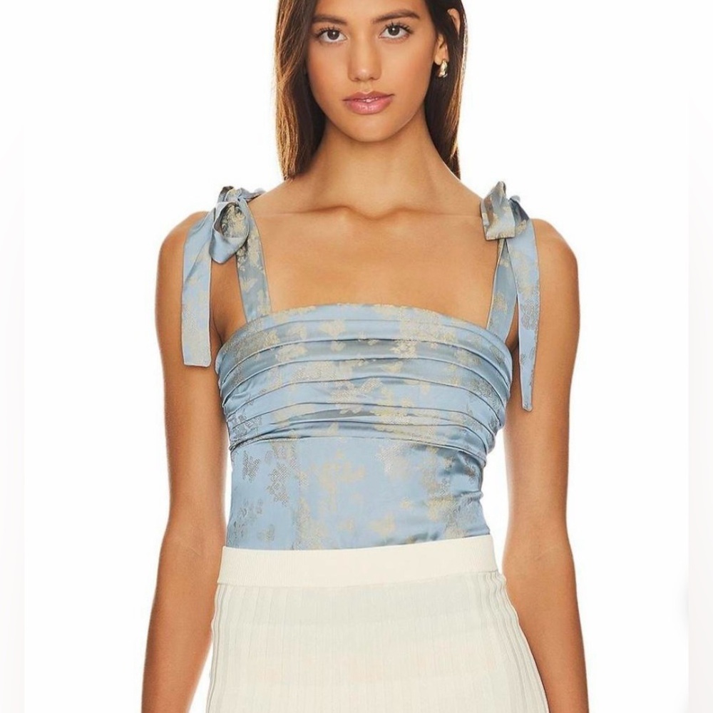 MAJORELLE Revolve Blue Satin Corset Top Adjustable Tie Butterfly✨ NWOT Small